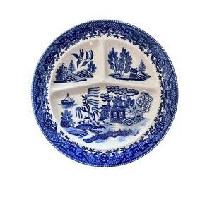 Moriyama Occupied Japan VTG 1940s Divided Blue Willow Dinner Plate 10.25" Dia